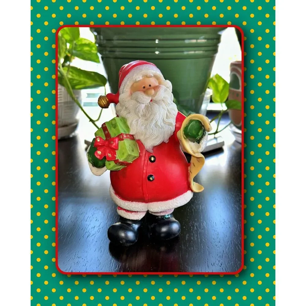 Vintage Santa w/ List & Santa Claus w/ Reindeer Sleigh Christams Figurines